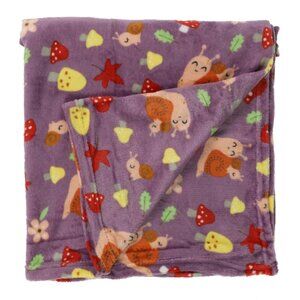 NWT Happy Snails Mushrooms Plush Blanket 50in x 60in Cozy Retro Nature Purple